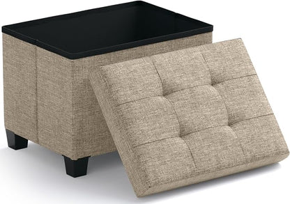Ornavo Home Storage Ottoman Small Rectangle Ottoman with Legs, Foot Rest Stool Seat, Load up to 600 LB, for Living Room, Bedroom, Home Office, Dorm - 12 x 16 x 12, Tan