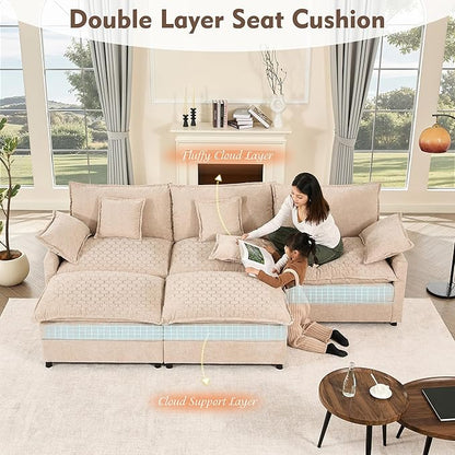GOSUHI 108" U-Shaped Modular Cloud Couch, Chenille Flat White | Cloud Comfort, Deep Seat, Couches for Living Room, Removable&Machine-Washable Covers, Movable Ottoman, Modular Sectional Sofa