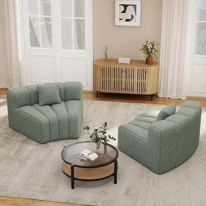Nebuaegis 2PCS 1/8 Round Curved Sofa, 2 Seater Modular Velvet Couch, Modern Boneless Sectional Couches for Living Room, No Assembly Required,Light Green