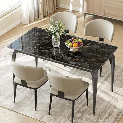 55" Black Rectangular Sintered Stone Dinner Table | Fits Modern and Farmhouse Style for Indoor,Outdoor,Kitchen,Apartment,Small Space,Picnic Use，Household Dinner Table