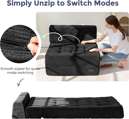 MAXYOYO 8" Folding Sofa Bed, Fold Out Chair Bed, Convertible Floor Sofa Couch, High-Density Foam Tufted Lounge Couch for Living Room Bedroom Dorm, Single, Black