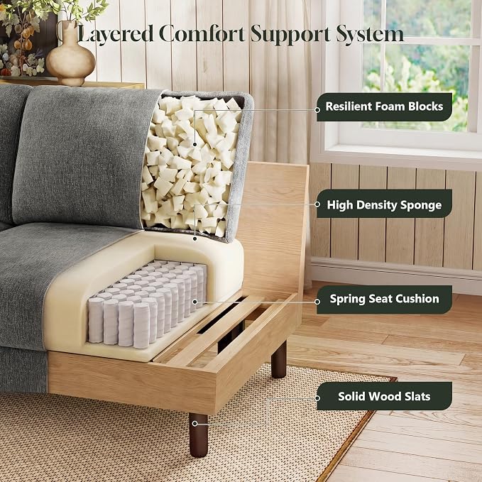WorthFurni 68" Loveseat Sofa, Comfy Chenille Fabric Couches for Living Room with Spring Cushion and Solid Wood Frame, Modern Deep Seat Couch for Bedroom, Apartment, Office, Easy Assembly, Gray