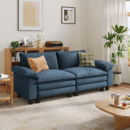 LINSY HOME 90" Modular Cloud Love Seat Sofa, Corduroy Soft Sectional Couch, Modern Comfy Love Seat, Perfect for Living Room, Apartment, Office, Blue