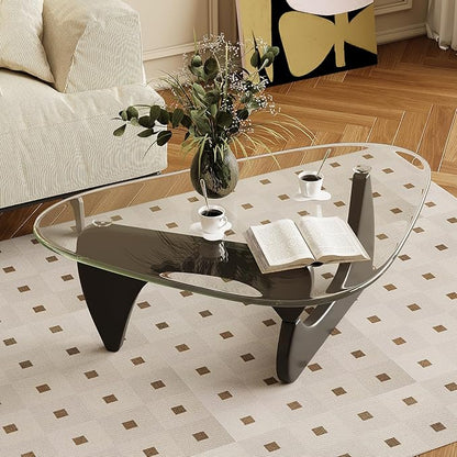 Coffee Table for Living Room Mid Century Modern Center Table with Glass Top, 32 Inch, Black/Transparent