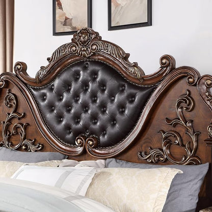 Furniture of America Clairibel Wood 3-Piece Bedroom Set, California King-Size Bed with Button-Tufted Headboard, Marble Top Nightstand & Dovetail Drawers, Box Spring Required, Brown Cherry