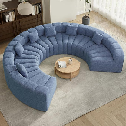 Oversized Curved Sofa, 6 Seater Modular Velvet Cloud Couch, Modern Boneless Sectional Couches for Living Room, No Assembly Required, Light Blue 1PC