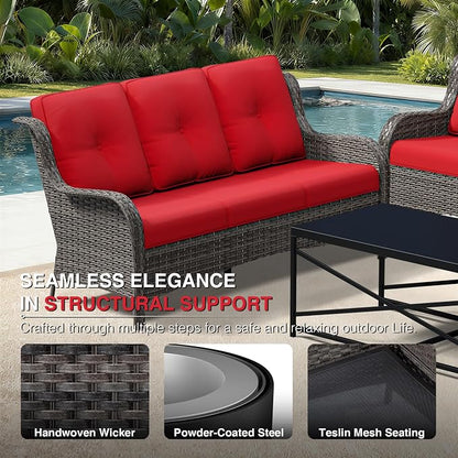 Joyside Outdoor Patio Couch, 3 Seater Outdoor Wicker Sofa with High Back, Deep Seating, Wide Armrest, Thickened Cushions, Patio Sofa for Deck, Porch Use