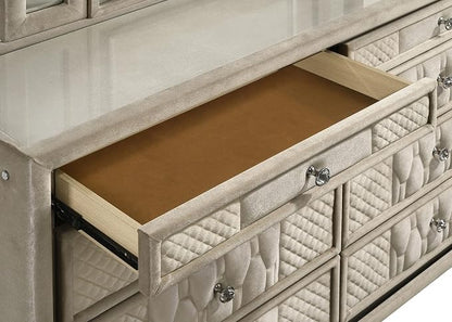Coaster Home Furnishings - Lorient - Wood and Velvet - 8-Drawer Dresser with LED Lighting, Quilted Fronts and Crystal Knobs - Bedroom - Ivory and Camel - 222663