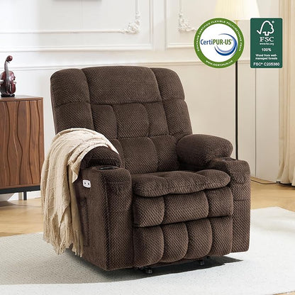 MCombo Small Dual Motor Power Lift Recliner Chair for Petite Elderly, Zero Gravity Lift Chair with Heat and Massage, Infinite Position Lay Flat Recliner, USB Ports, Fabric 7893 (Small, Coffee)