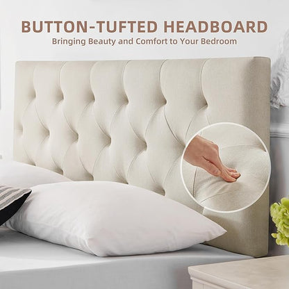 Linen Headboard King Size, Adjustable Height Headboard 37-51 in, Beige | Diamond Tufting Solid Wood King Headboards, Durable Metal Legs, Upholstered King Head Board for Bed Frame, Modern Fabric