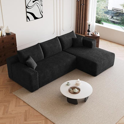 AUGOP 96" Sectional Couches for Living Room Modern Modular Sofa with L-Shape Couchs Upholstered Boneless Couch Deep Seat Sectional Couch with Chaise (Black, 96" Right Facing Chaise+2Seaters)