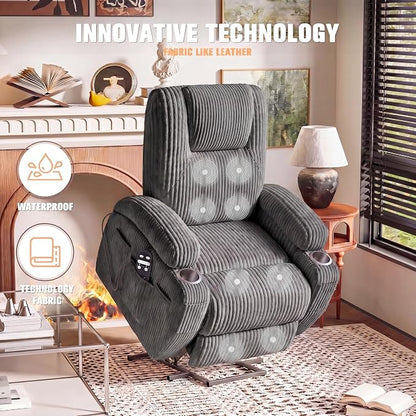 Flamaker Power Lift Recliner Chair Electric Lift Recliner for Elderly Power Lift Recliner Chair with Cup Holders Side Pockets for Living Room (Corduroy, Dark Gray)
