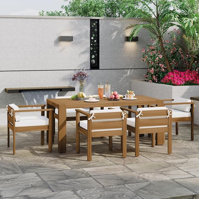 7-Piece Patio Dining Table Set for 6, Outdoor Furniture Sets with 72.8" Rectangle Table, Patio Table and Chairs Set with Removable Cushions for Backyard, Garden, Poolside
