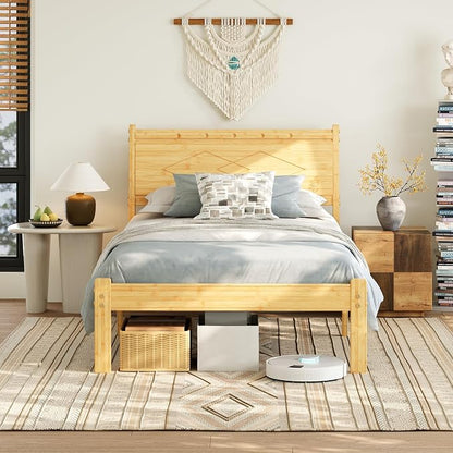 RLDVAY Bamboo Twin Bed Frames, 14 Inch Platform Bamboo Wood Bed with Tall Headboard, No Box Spring Needed, Heavy Duty Metal Slats, Easy Assembly, Noise Free, Twin Size Bed