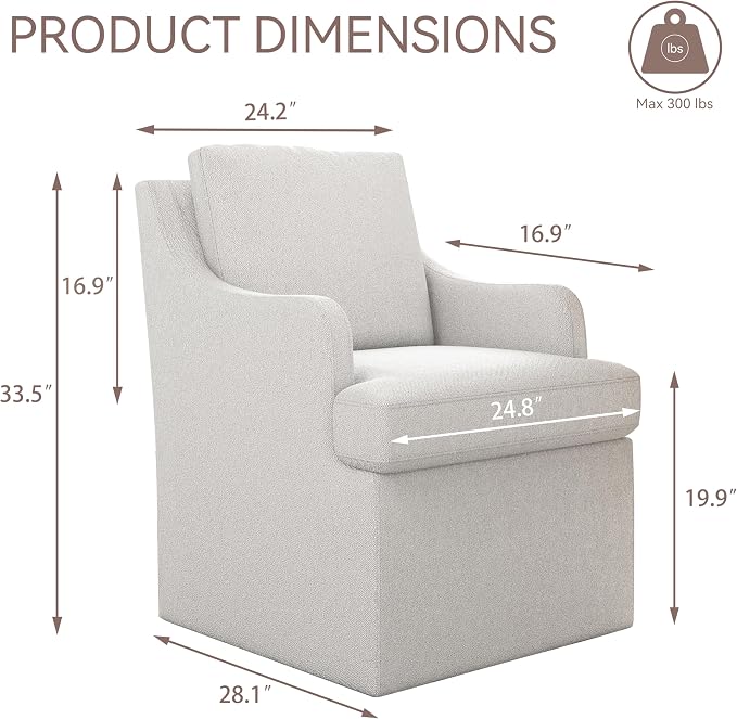 VKNOW Upholstered Dining Chairs, Modern Kitchen Chairs Dinner Chairs with 4 Casters, Chenille Armchair for Bedroom Reading Room Living Room, Light Grey