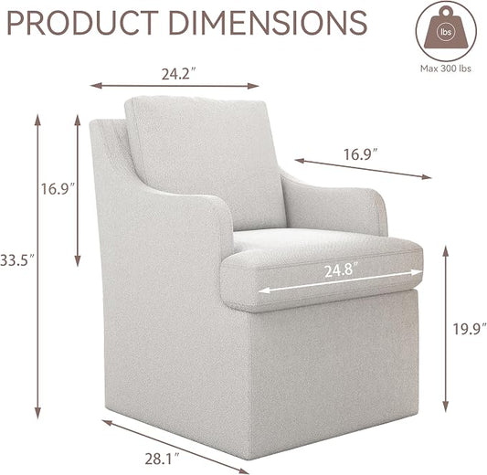 VKNOW Upholstered Dining Chairs, Modern Kitchen Chairs Dinner Chairs with 4 Casters, Chenille Armchair for Bedroom Reading Room Living Room, Light Grey