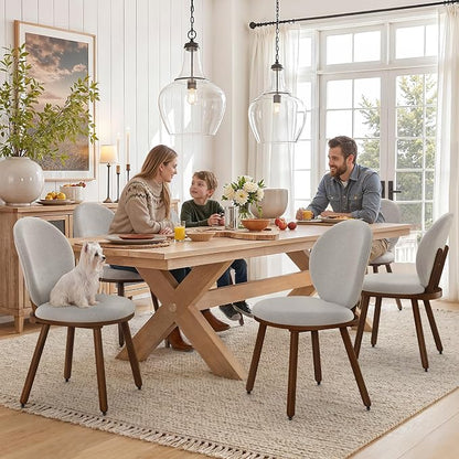 LUE BONA Dining Chairs Set of 4, Upholstered Fabric Kitchen Chairs with Dual-Spine Backrest, Kitchen Chair with Solid Wood Legs and Ergonomic Curved Seat, Easy Assembly for Kitchen Dining Room, Gray