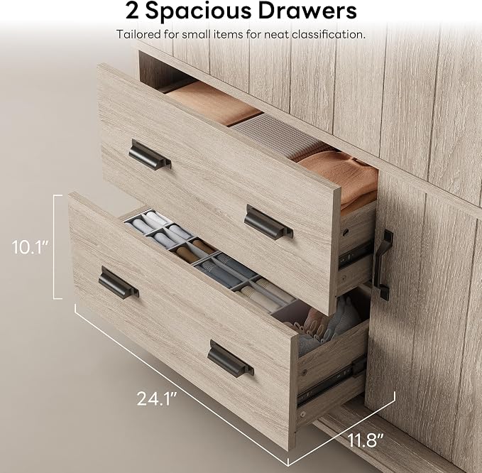 LIKIMIO Wardrobe Closet, 70" Tall 4 Doors Large Wooden Closet with 2 Drawers, 3 Shelves Bedroom Armoire with Hanging Rod, Freestanding Storage Cabinet for Hanging Clothes, Light Oak