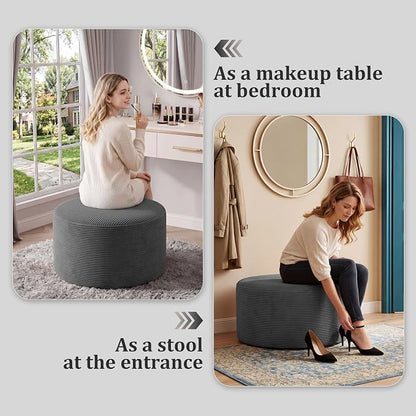 BSHOMGI Round Boneless Ottoman Oversized Ottomans for Living Room, Cloud Rectangle Pouf Coffee Table, Poofy Corduroy Foot Stoolsfor Living Room, Bedroom or Office