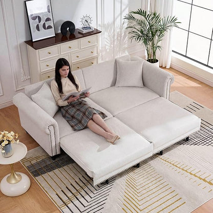 KEIKI 3 in 1 Classic Modern Convertible Sofa Bed King Size Pull Out Sleeper with Rolled Arm Nailhead Trim, Chenille Fabric Sturdy Frame 600 lbs Capacity for Living Room Apartment Office, Green