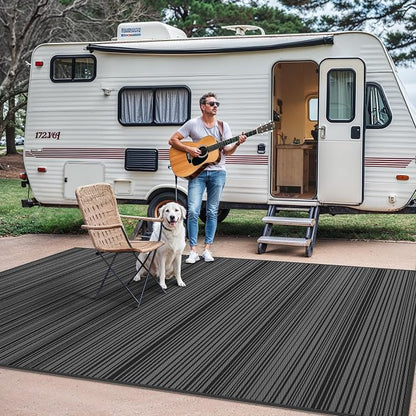 GENIMO Outdoor Rug for Patio Clearance, 5'x8' Reversible Plastic Straw Rugs, Lightweight Waterproof RV Camping Mat for Camper, Balcony, Deck, Backyard, Picnic, BlackGray