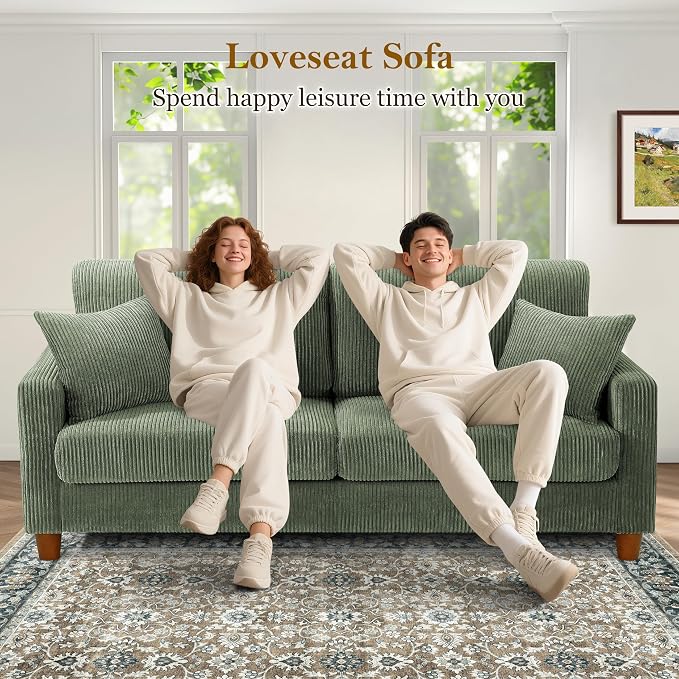 Kidirect 70in Corduroy Couch, Sofas for Living Room No Tool Assembly, Comfy Couches for Living Room 21in Deep Seats, Oversized Loveseat Sofa with 2 Pillows, 3 Seater Couch for Bedroom, Oliver Sofa