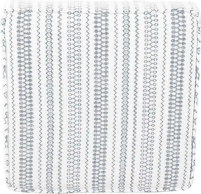 HomePop Home Decor | K7342-F2359 |Classic Square Storage Ottoman with Lift Off Lid | Ottoman with Storage for Living Room & Bedroom, Blue Stripe Large