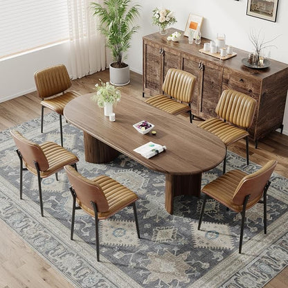 MALOL Leather Dining Chairs Set of 2, Modern Upholstered Dining Room Kitchen Chairs with Metal Legs and Wooden Back Support for Home Dining Room/Restaurant, Light Brown