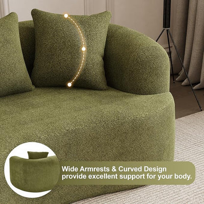 69" Curved Loveseat Sofa for Living Room, Modern Chenille Love Seat Cloud Couch, Luxury Plush Extra Deep Oversized Sofa for Small Spaces, Bedroom, Apartment‌, No Assembly Required, Green