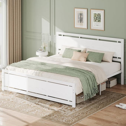 LIKIMIO King Bed Frame with Headboard and Footboard, Metal Strong Supports, Easy Assembly, Noise-Free, No Box Spring Needed, White