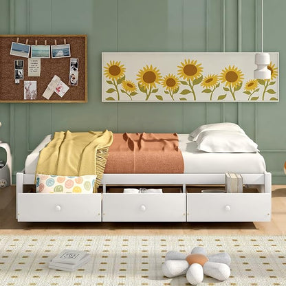Merax Wood Captain's Platform Storage Bed with 3 Drawers,Classic Bed Frame No Box Spring Needed Twin, White