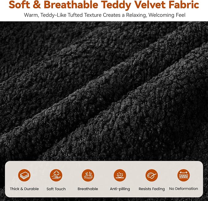 MONVANE 103'' Modular Sectional Sofa, Comfy Teddy Velvet Cloud Couch with Ottoman, Modern Convertible L Shaped Couch with Deep Seat, Sectional Couches for Living Room, Bedroom and Apartment, Black