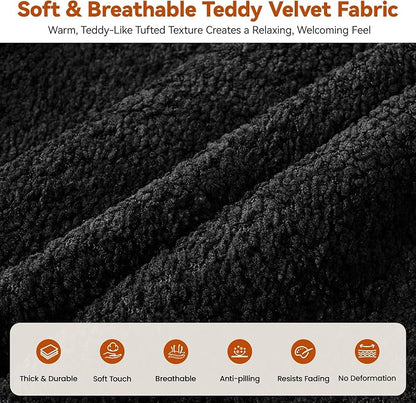 MONVANE 103'' Modular Sectional Sofa, Comfy Teddy Velvet Cloud Couch with Ottoman, Modern Convertible L Shaped Couch with Deep Seat, Sectional Couches for Living Room, Bedroom and Apartment, Black