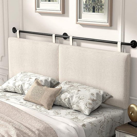 Headboard for King Size Bed, Wall Mounted Headboard with Fine Linen Upholstery and Button Tufting, Adjustable Heigh Head Board for Bedroom (Beige, King)
