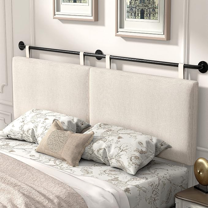 Headboards for Queen Size Bed, Wall Mounted Headboard with Fine Linen Upholstery and Button Tufting, Adjustable Heigh Headboard for Bedroom(Queen,Beige)