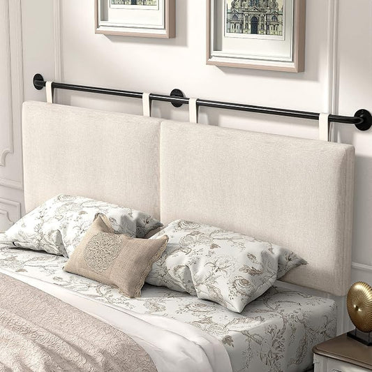 Headboards for Queen Size Bed, Wall Mounted Headboard with Fine Linen Upholstery and Button Tufting, Adjustable Heigh Headboard for Bedroom(Queen,Beige)