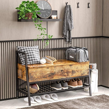 IRONCK Storage Bench, Industrial Shoe Rack Bench with Storage Box, Holds Up to 240 LB Shoe Organizer for Entryway, Bedroom, Closet & Hallway, Entryway Bathroom