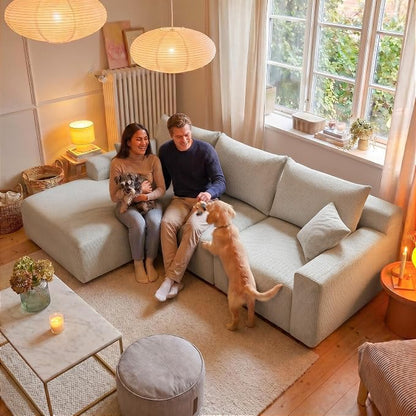 Homkdom 98" Boneless Modular Sectional Sofa, Cloud Couch with 27" Deep Seat & Oversized Chaise, L-Shaped High-Density Foam Sofa for Living Room, No Assembly Required (Grey-Check, Left Facing)