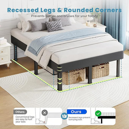 NKZ Box Spring Queen Size, 14 inch All-in-One Box Spring with 9 Legs for Queen Bed, 4000lbs Heavy Duty Metal Mattress Foundation with Fabric Cover, Noise Free, Easy Assembly, Black