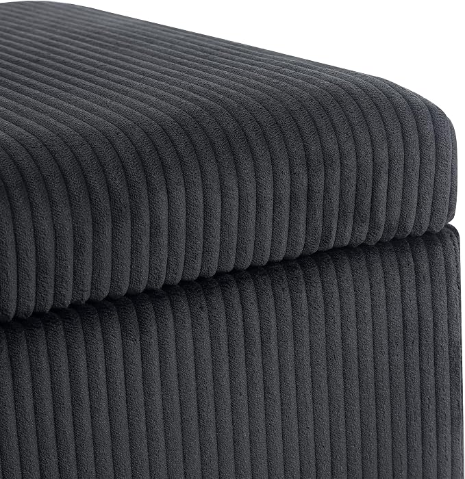 Adeco Faux Fur Storage Ottoman Cube, 18" High Fluffy Grey Foot Stool with Hinged Lid, Upholstered Small Bench for Living Room Bedroom, Solid Wood Legs