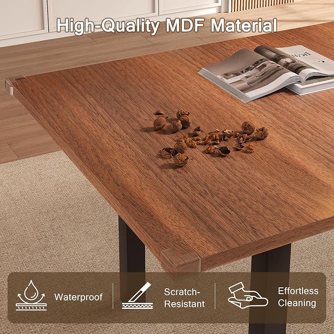 Einhomn Extendable Dining Table for 4-6, 63" Modern Kitchen Table, Farmhouse Dining Room Tables for Dining, Kitchen, Office, Living Room, Rectangular Wooden Tables, Space Saving (Walnut)