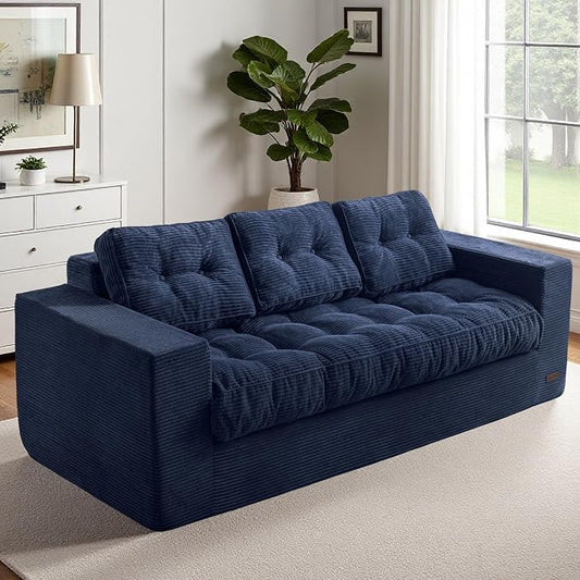 MAXYOYO Oversized Loveseat Sofa Couch, Upholstered Bean Bag Chair Cloud 3-Seat for Adults, Boneless Couch with Tufted Cushion & Pillows, Sofa in A Box, No Assembly Required, Navy