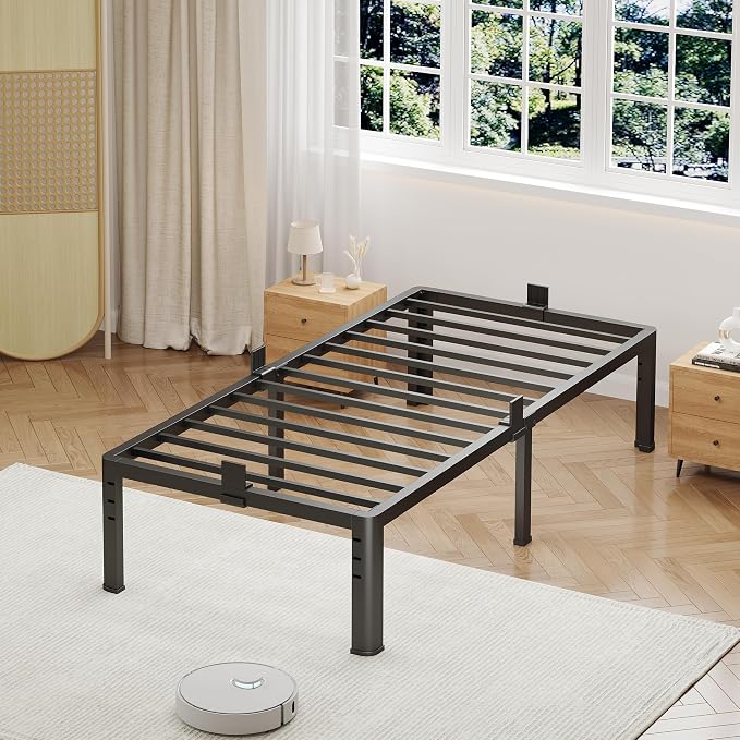 NKZ 12 Inch Twin Bed Frame, Sturdy Metal Platform with Round Corner Legs, 3,500 lbs Heavy Duty Steel Slat Support, Easy Assembly, Noise Free, No Box Spring Needed