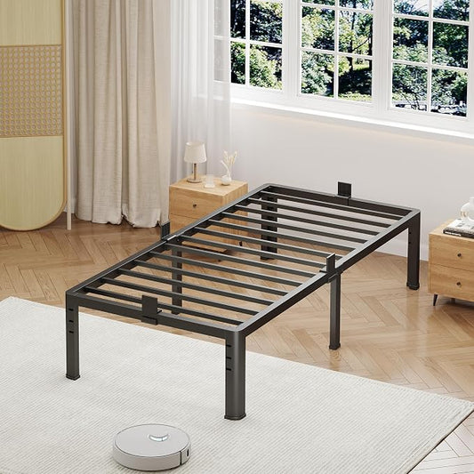NKZ 12 Inch Twin Bed Frame, Sturdy Metal Platform with Round Corner Legs, 3,500 lbs Heavy Duty Steel Slat Support, Easy Assembly, Noise Free, No Box Spring Needed