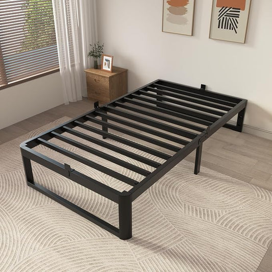 ZTH Twin Size Metal Platform Bed Frame 12 in, No Box Spring Needed, Black | Heavy duty support, Underbed storage, Noise-free design, Anti-slip clips, Rounded legs, Easy assembly, Headboard compatible