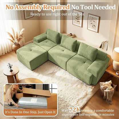122" L-Shaped Modular Sectional Sofa, Oversized Boneless Cloud Couch for Living Room with Extra Deep Seat & High Back, Tool-Free No Assembly, Soft Chenille (Olive Green, 122 inch-L Shaped（3+1）)