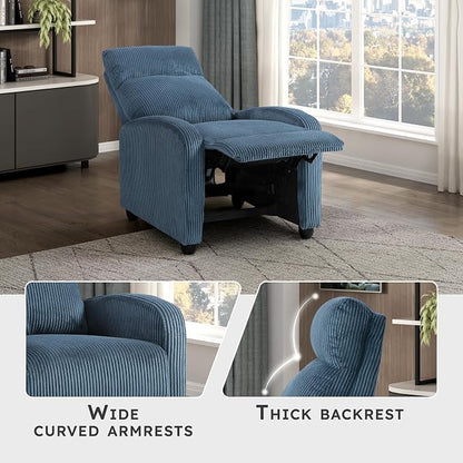 Lexicon Corduroy Pushback Recliner Chair Armchair Push Back Recliner, Solid Wood Frame and Metal Base, Easy Assembly Small Soft Single Sofa Accent Chair for Living Room/Office/Apartment, Midnight Blue