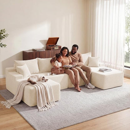 Mangodan 118'' Cloud Sectional Couch, U Shaped Boneless Couches for Living Room, Modular Sectional Sofa with Deep Seat Right Facing Chaise, Comfy Cloud Couch Sofa, Beige