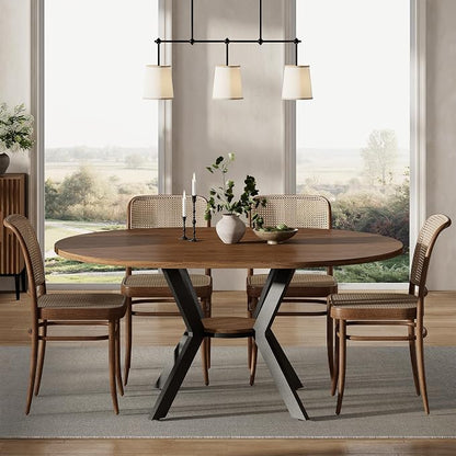 42"-58" Extendable Round Dining Table for 4-6, Kitchen Oval Table with Hidden Leaves & Storage Shelf, Space Saving Modern Design with Sturdy Metal Legs for Kitchen, Dining Room & Small Apartments