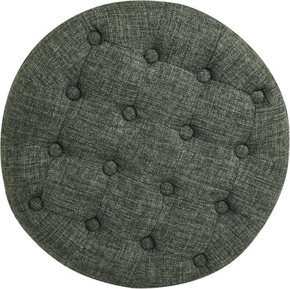HomePop 19" Button Tufted Round Storage Ottoman - Green Clover Fabric